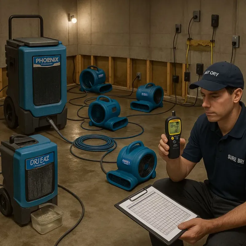 Structural Drying and Dehumidification process in Wilmington, MA